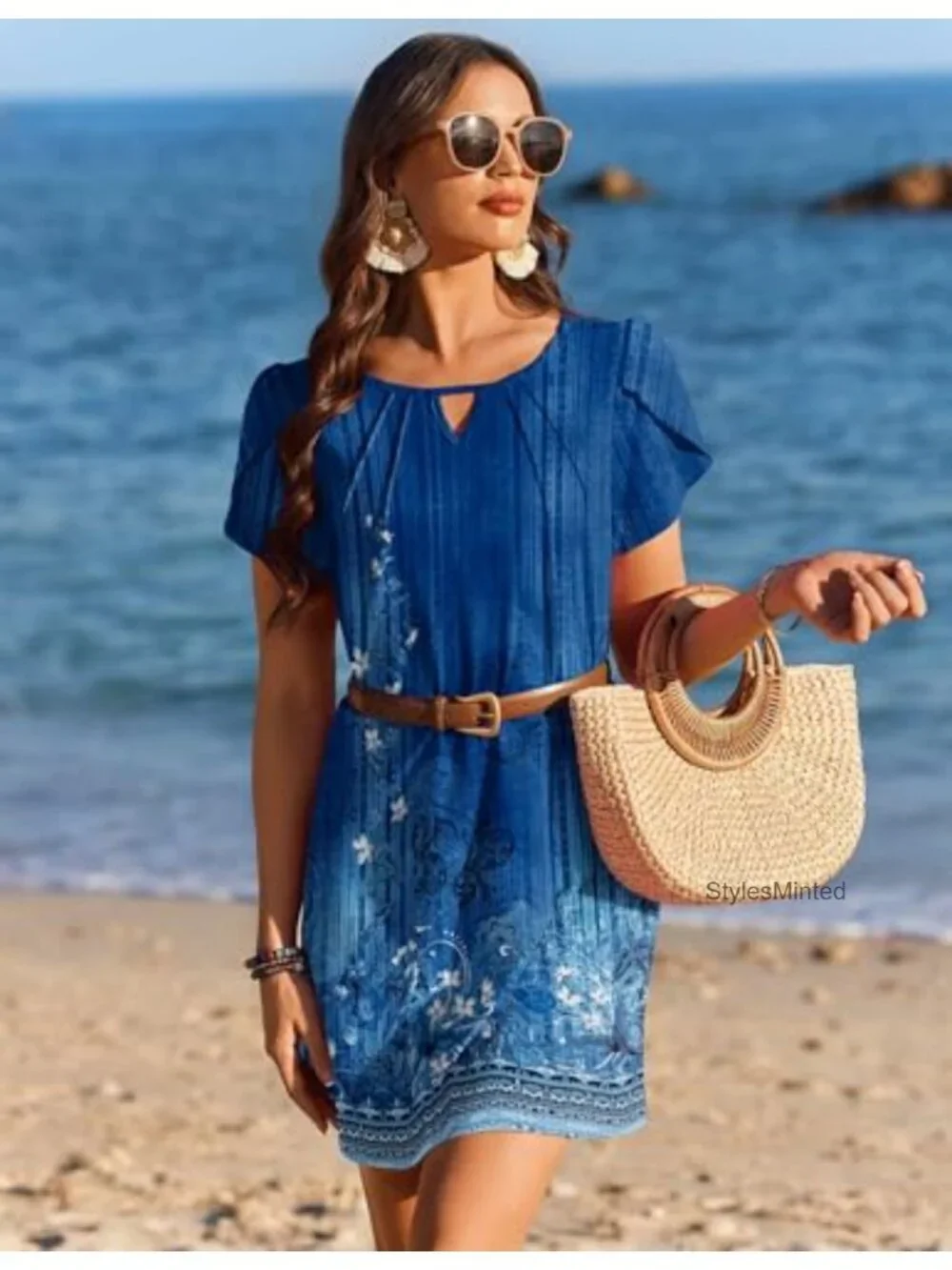 Women's Petal Sleeve Swimwear Coverup Beach Tunic Dress Flowy Summer